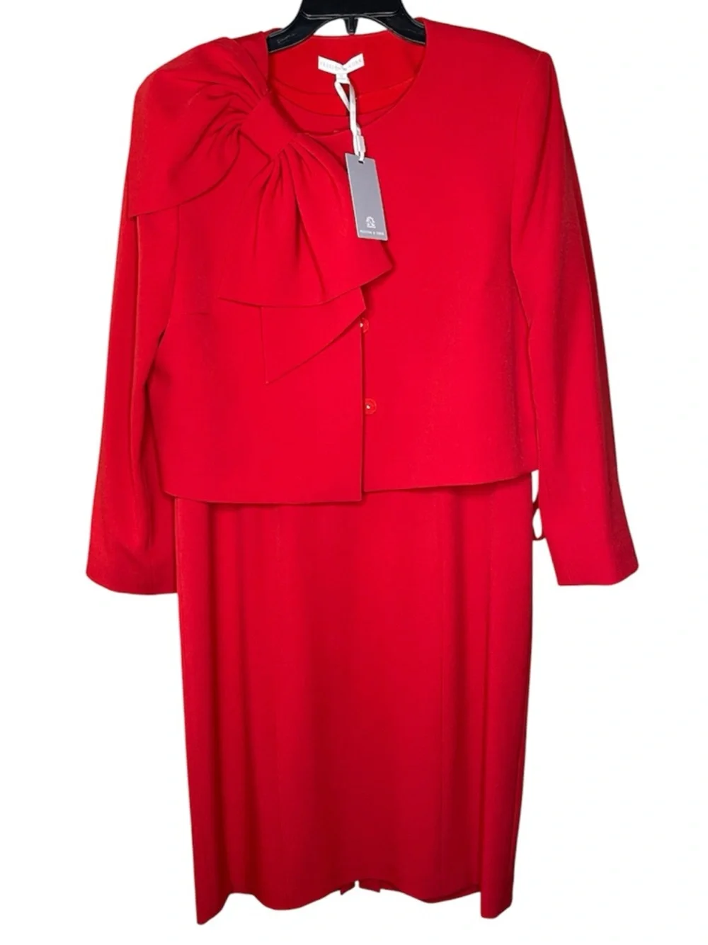 Preston & York Crepe Oversized Bow Snap Front Jacket and Dress Sz 16 NWT - Picture 2 of 9
